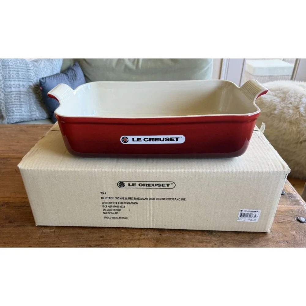 Le Creuset Stoneware Heritage Deep Rectangular Lasagna Dish 6.75qt Cerise NEW